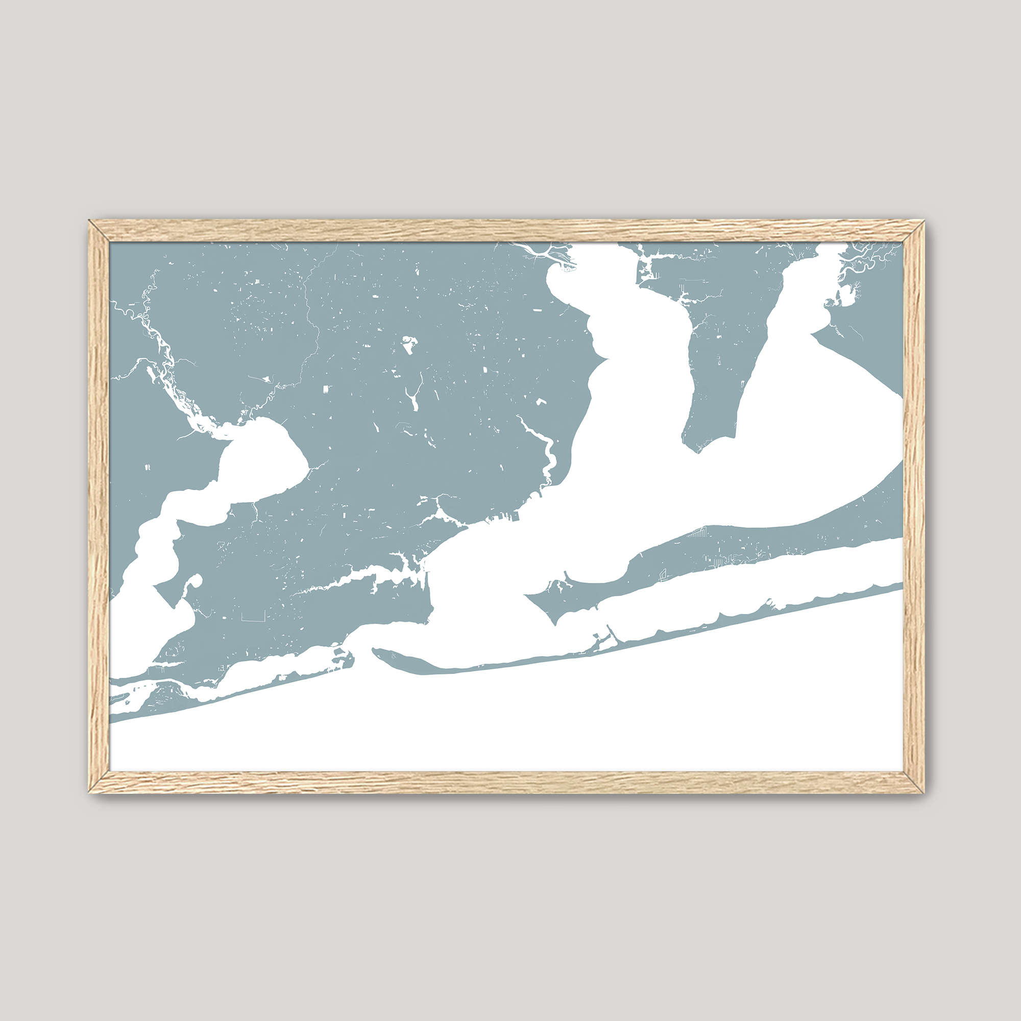 Pensacola Coastal Map — Fine Art Print Horizontal, soft-blue, Oak, 10x8