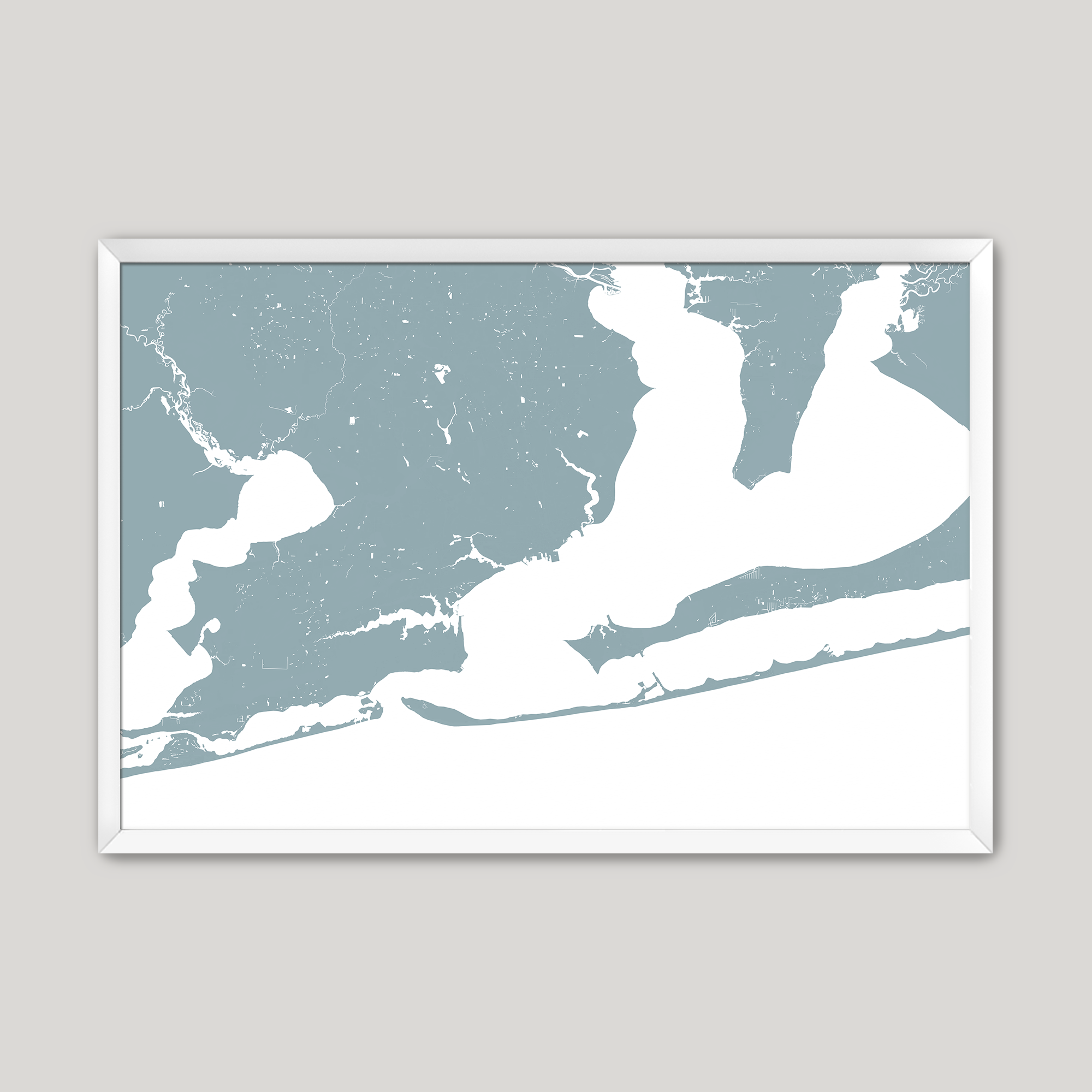 Pensacola Coastal Map — Fine Art Print Horizontal, soft-blue, White Frame, 10x8