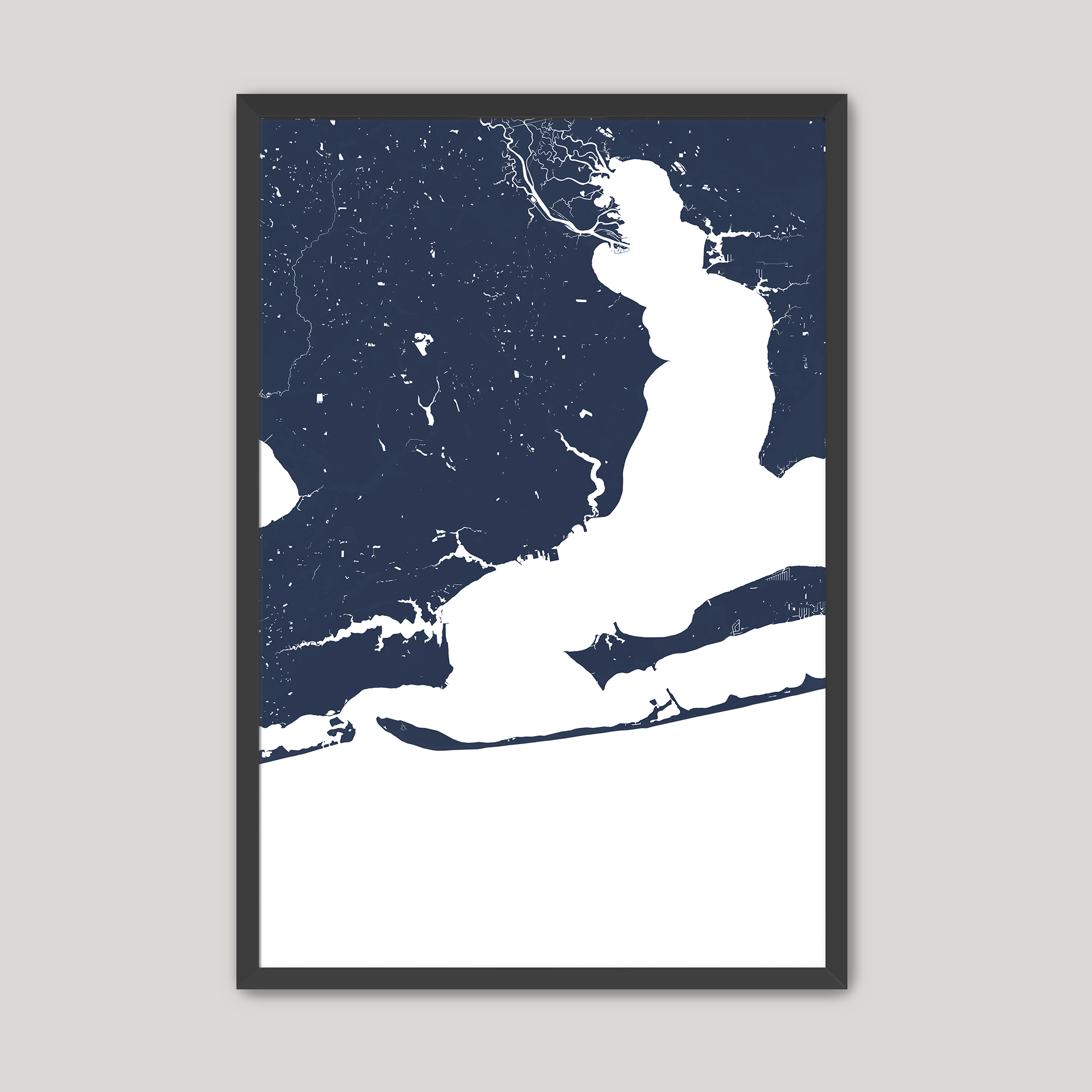 Pensacola Coastal Map — Fine Art Print Vertical, navy, Black Frame, 8x10