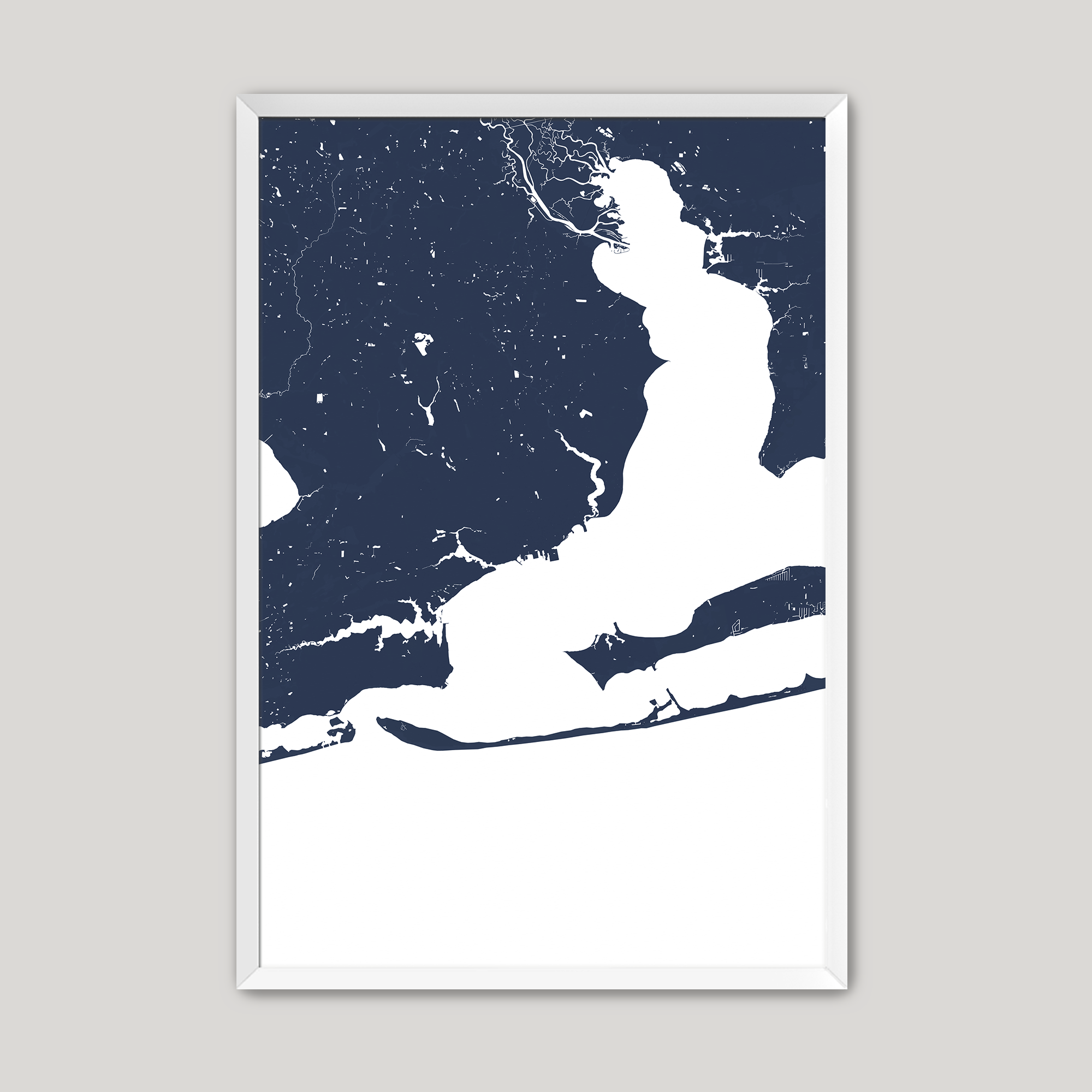 Pensacola Coastal Map — Fine Art Print Vertical, navy, White Frame, 8x10