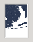 Pensacola Coastal Map — Fine Art Print Vertical, navy, White Frame, 8x10