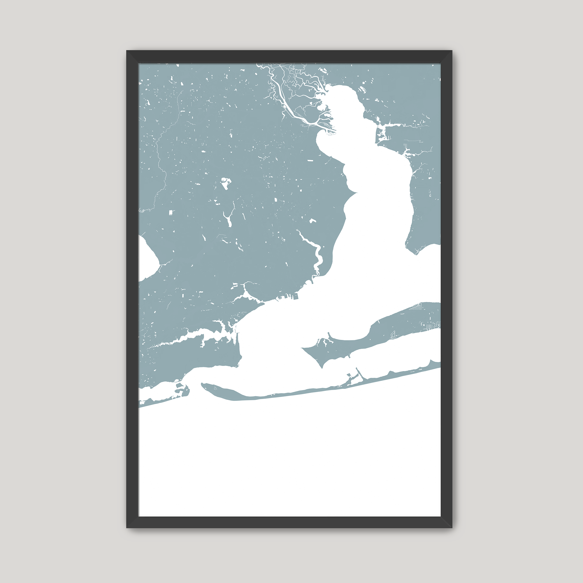 Pensacola Coastal Map — Fine Art Print Vertical, soft-blue, Black Frame, 8x10