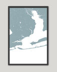 Pensacola Coastal Map — Fine Art Print Vertical, soft-blue, Black Frame, 8x10