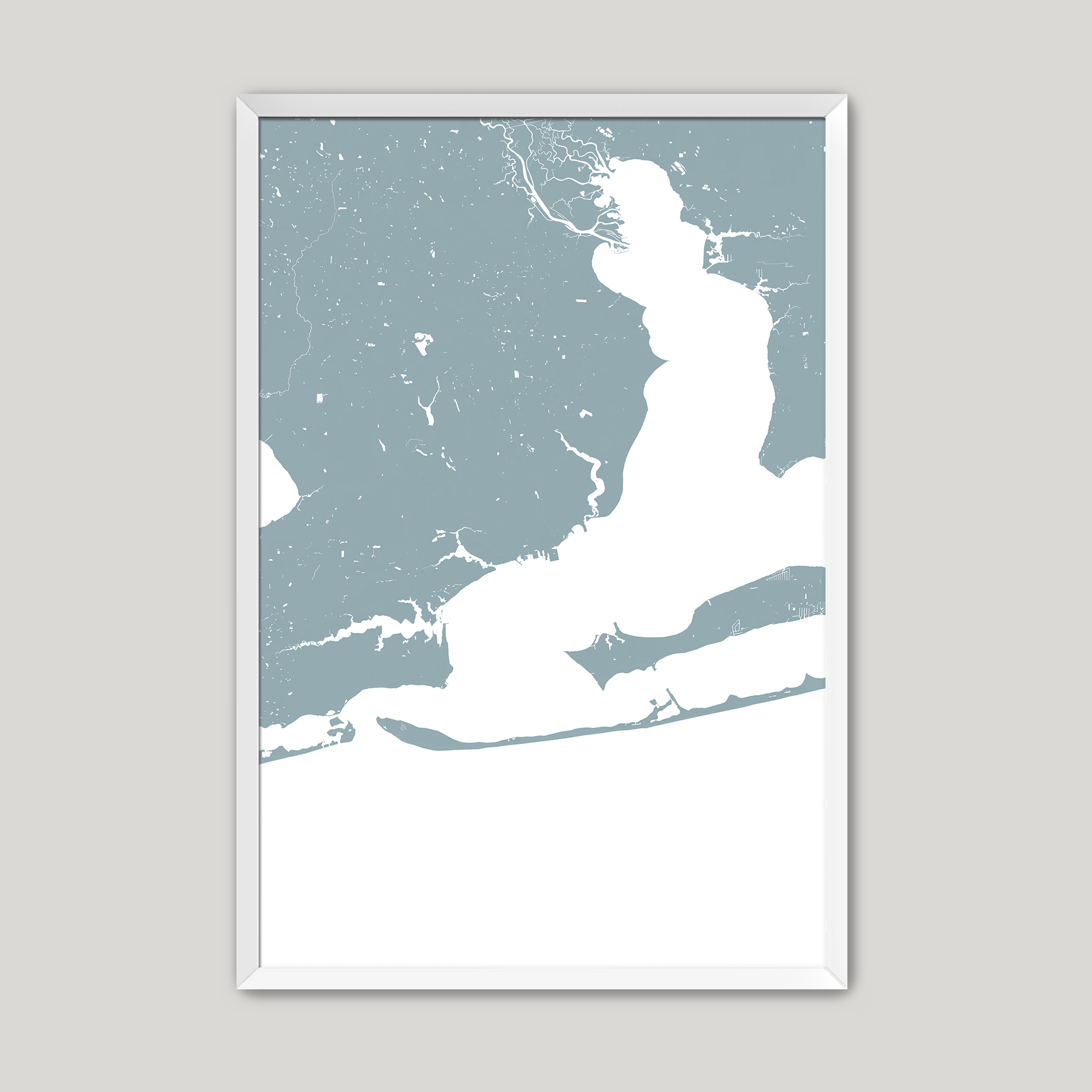 Pensacola Coastal Map — Fine Art Print Vertical, soft-blue, White Frame, 8x10