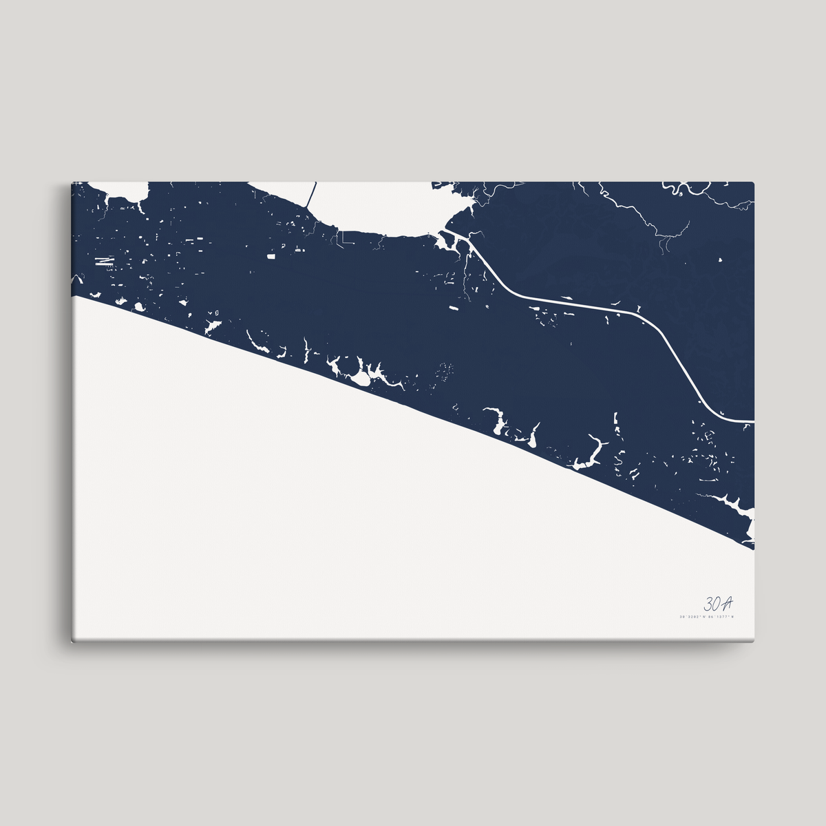 30A horizontal canvas map, Navy, No Frame