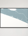 30A horizontal canvas map, Soft Blue, Black Frame