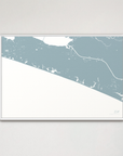 30A horizontal canvas map, Soft Blue, White Frame