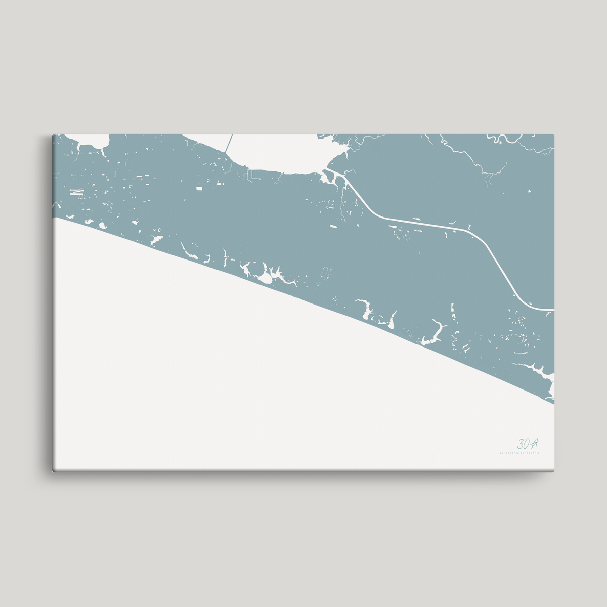 30A horizontal canvas map, Soft Blue, No Frame