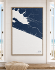 30A vertical canvas map in Navy, window interior