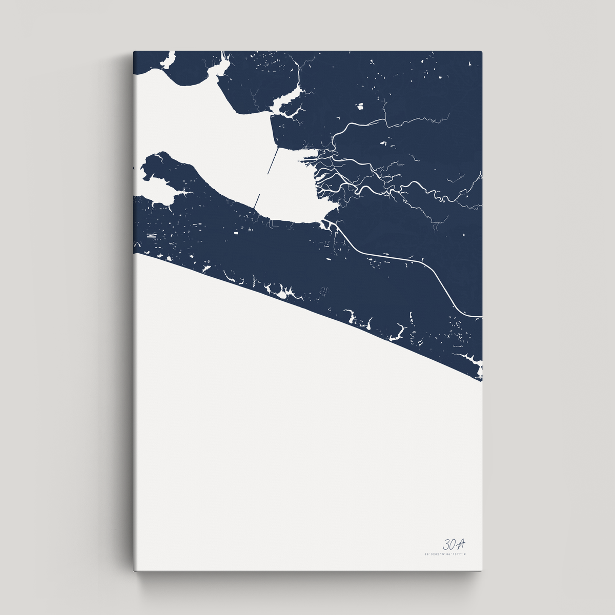 30A vertical canvas map, Navy, No Frame