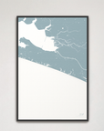 30A vertical canvas map, Soft Blue, Black Frame