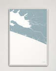 30A vertical canvas map, Soft Blue, White Frame