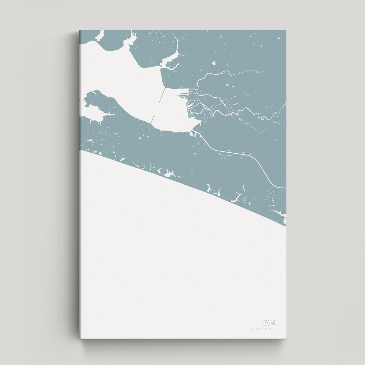 30A vertical canvas map, Soft Blue, No Frame