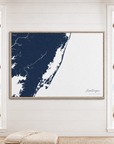 Assateague horizontal canvas map in Navy, window interior