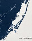 Assateague horizontal canvas map in Navy, map detail