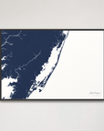 Assateague horizontal canvas map, Navy, Black Frame