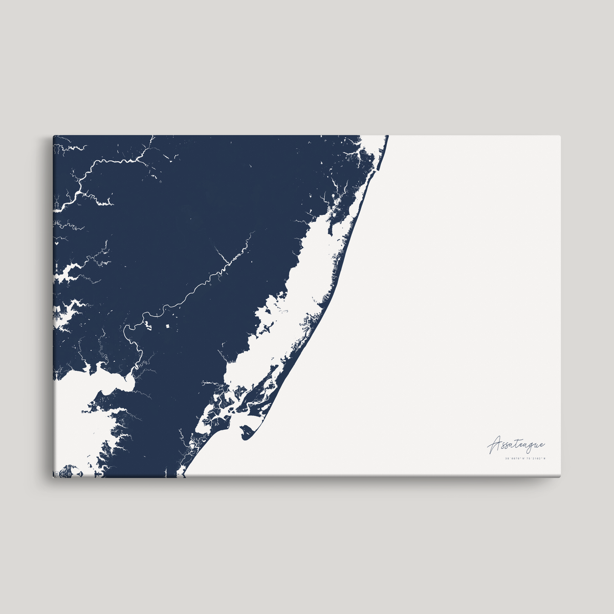 Assateague horizontal canvas map, Navy, No Frame