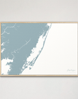 Assateague horizontal canvas map, Soft Blue, Natural Oak