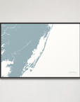 Assateague horizontal canvas map, Soft Blue, Black Frame
