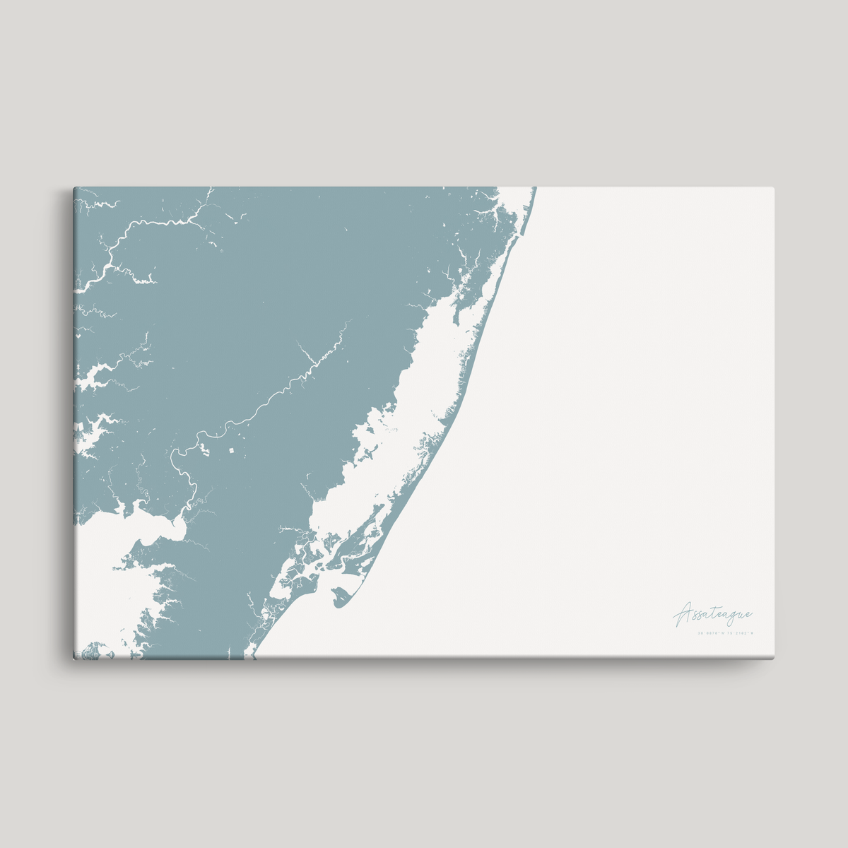 Assateague horizontal canvas map, Soft Blue, No Frame