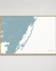 Assateague horizontal canvas map, Soft Blue, Light Wood