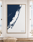Assateague vertical canvas map in Navy, window interior