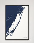 Assateague vertical canvas map, Navy, Black Frame
