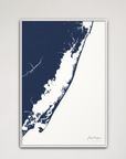 Assateague vertical canvas map, Navy, White Frame