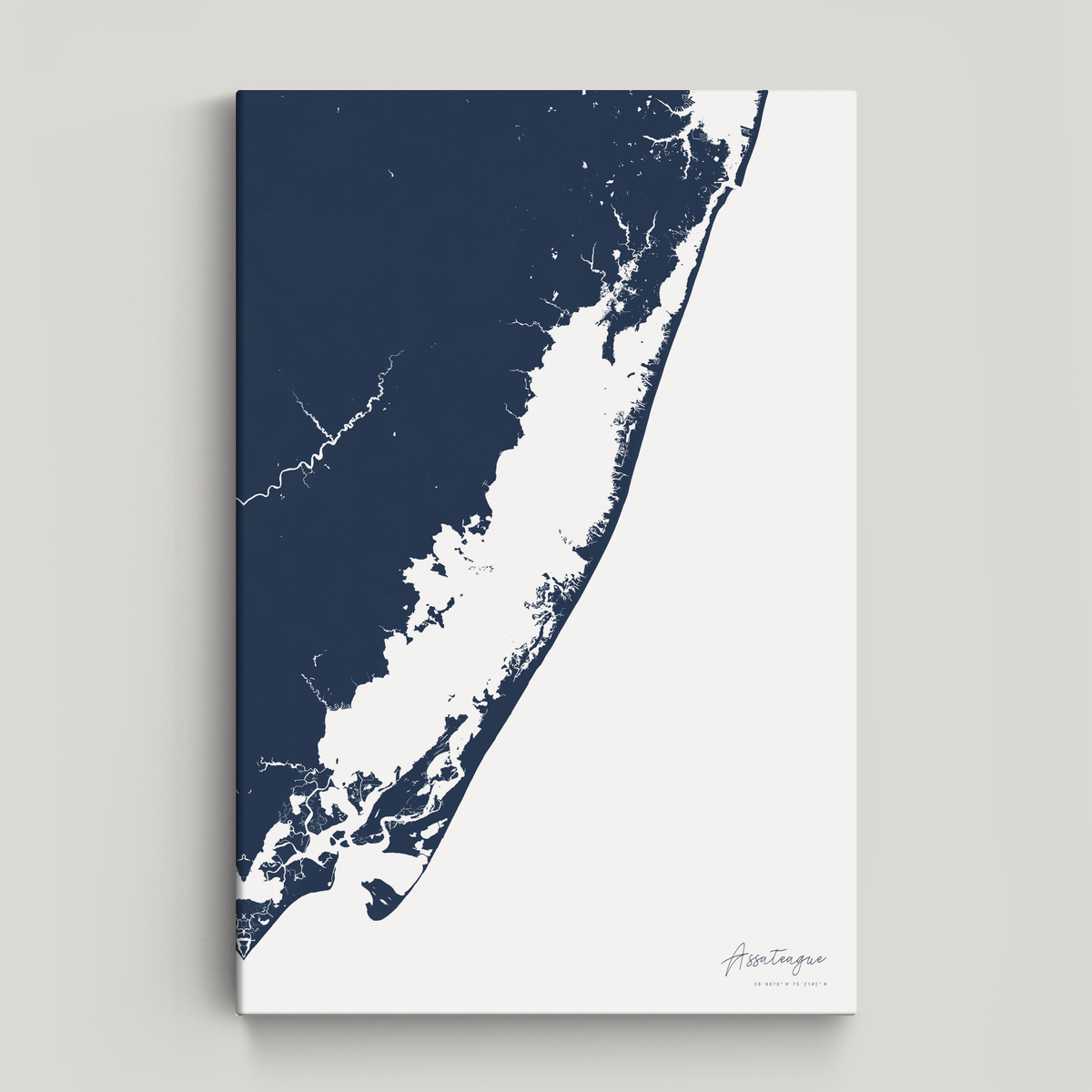 Assateague vertical canvas map, Navy, No Frame