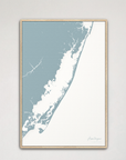 Assateague vertical canvas map, Soft Blue, Natural Oak