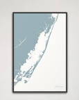 Assateague vertical canvas map, Soft Blue, Black Frame