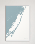 Assateague vertical canvas map, Soft Blue, White Frame