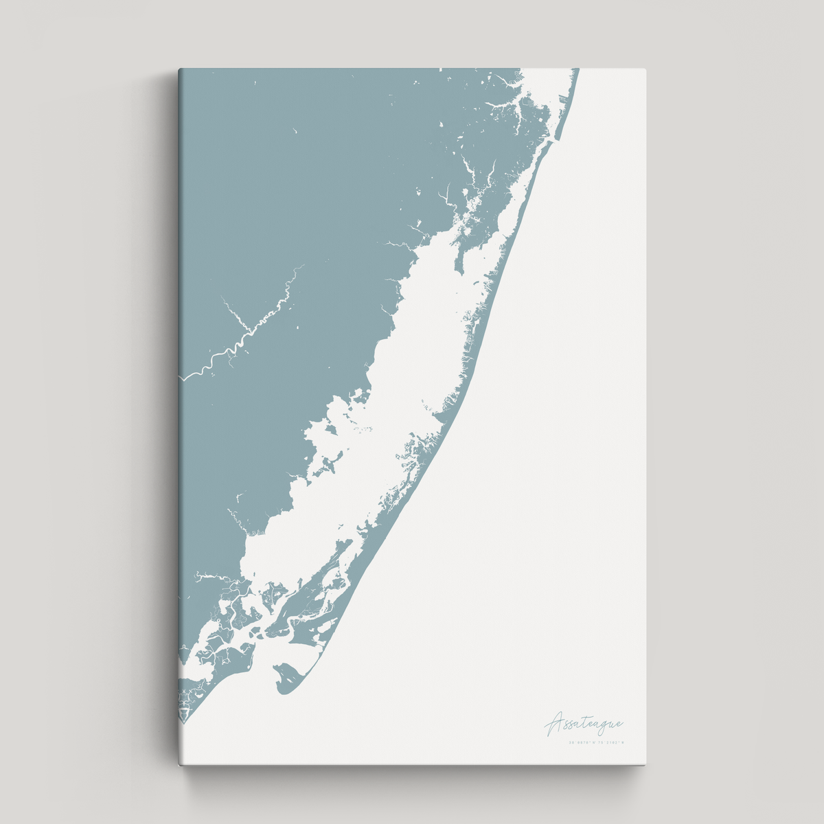 Assateague vertical canvas map, Soft Blue, No Frame