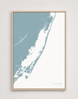 Assateague vertical canvas map, Soft Blue, Light Wood