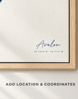 Avalon horizontal canvas map in Navy, location and coordinates detail