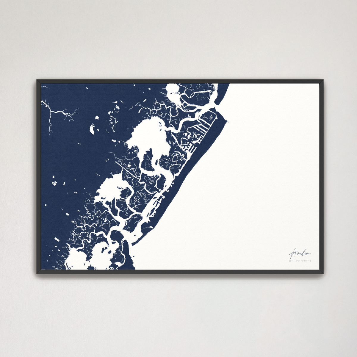 Avalon horizontal canvas map, Navy, Black Frame