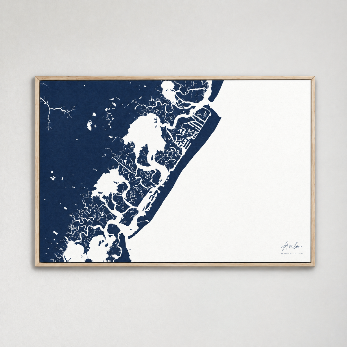 Avalon horizontal canvas map, Navy, Light Wood