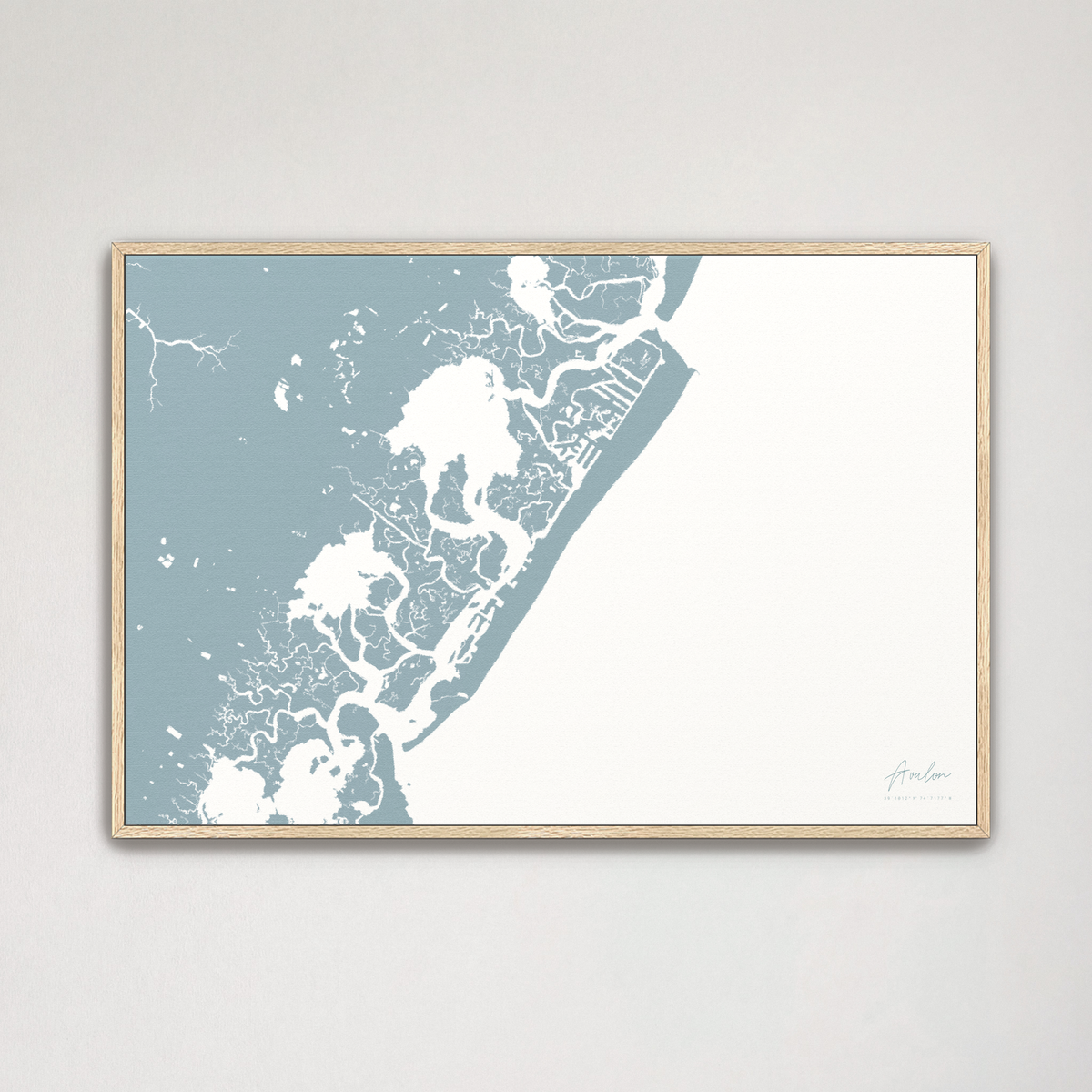 Avalon horizontal canvas map, Soft Blue, Natural Oak