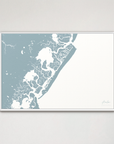 Avalon horizontal canvas map, Soft Blue, White Frame