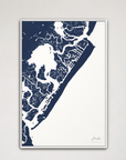 Avalon vertical canvas map, Navy, White Frame