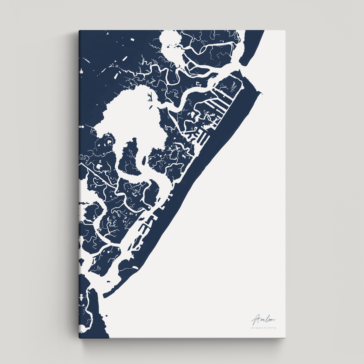 Avalon vertical canvas map, Navy, No Frame