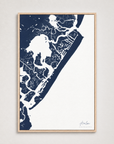 Avalon vertical canvas map, Navy, Light Wood