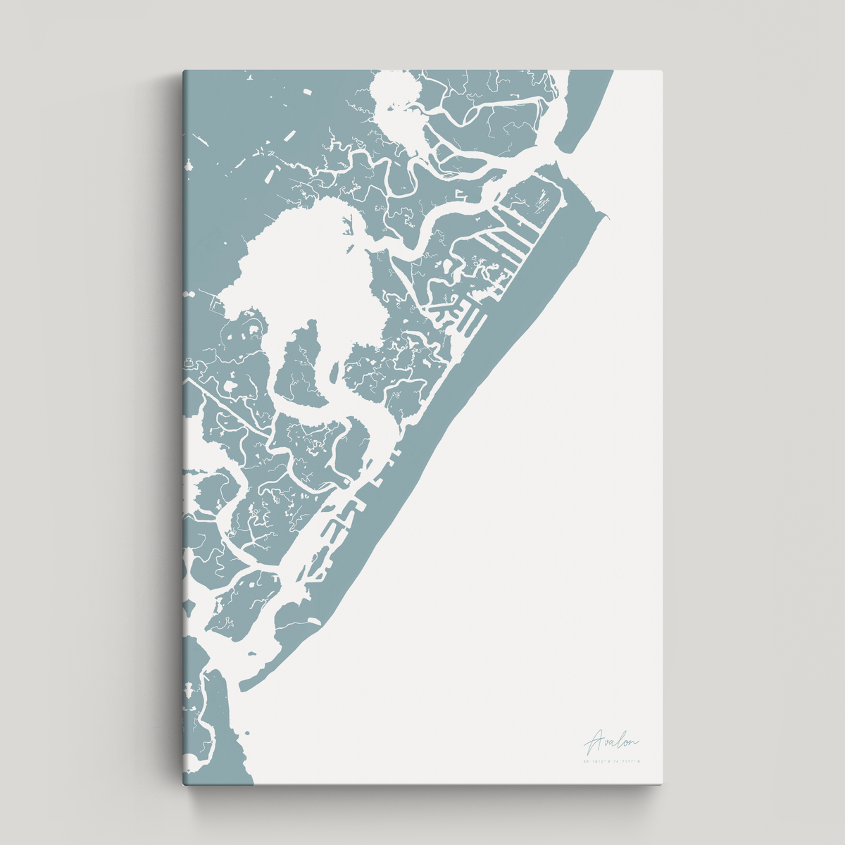 Avalon vertical canvas map, Soft Blue, No Frame