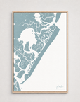 Avalon vertical canvas map, Soft Blue, Light Wood