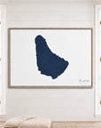 Barbados horizontal canvas map in Navy, window interior