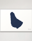 Barbados horizontal canvas map, Navy, White Frame
