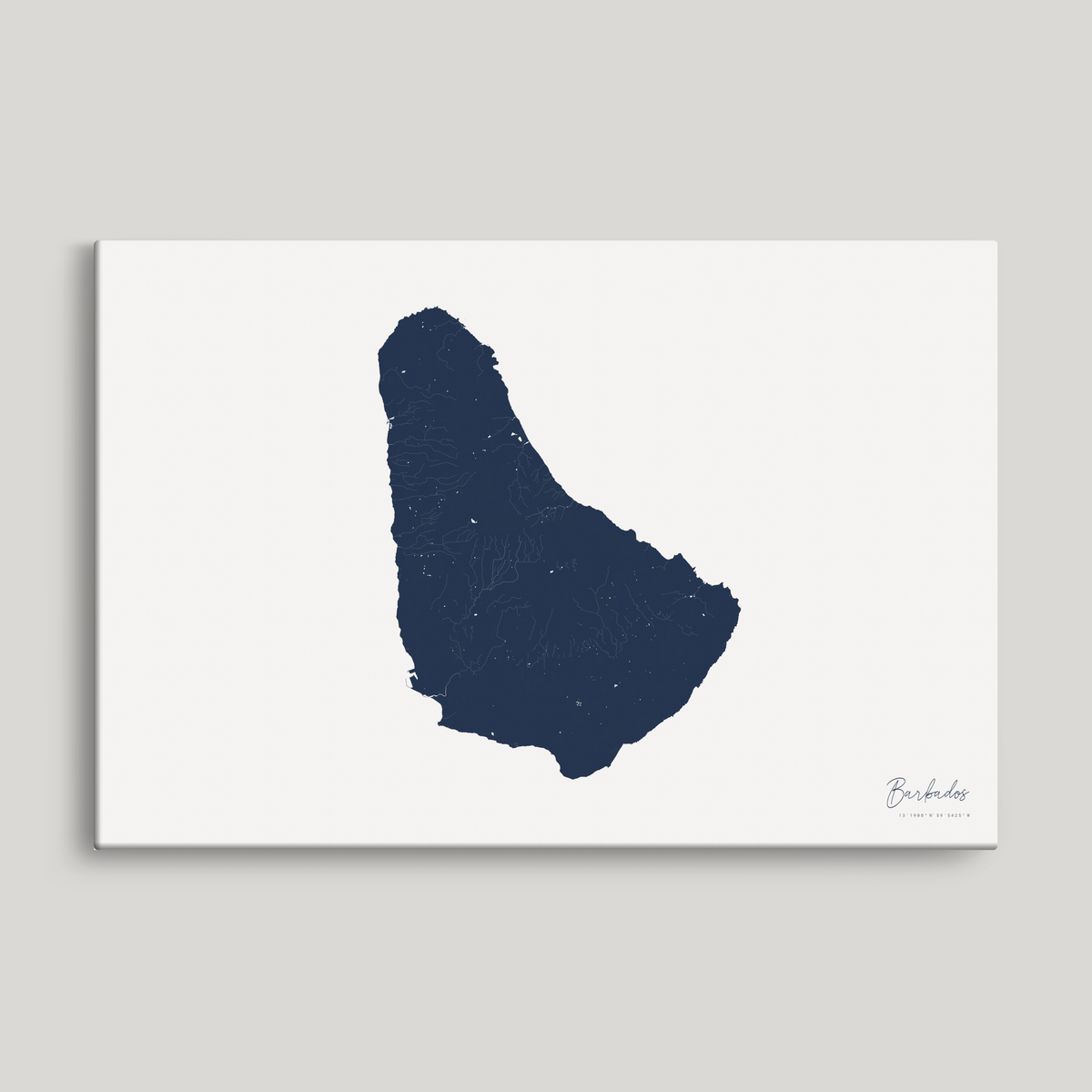 Barbados horizontal canvas map, Navy, No Frame