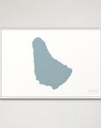 Barbados horizontal canvas map, Soft Blue, White Frame