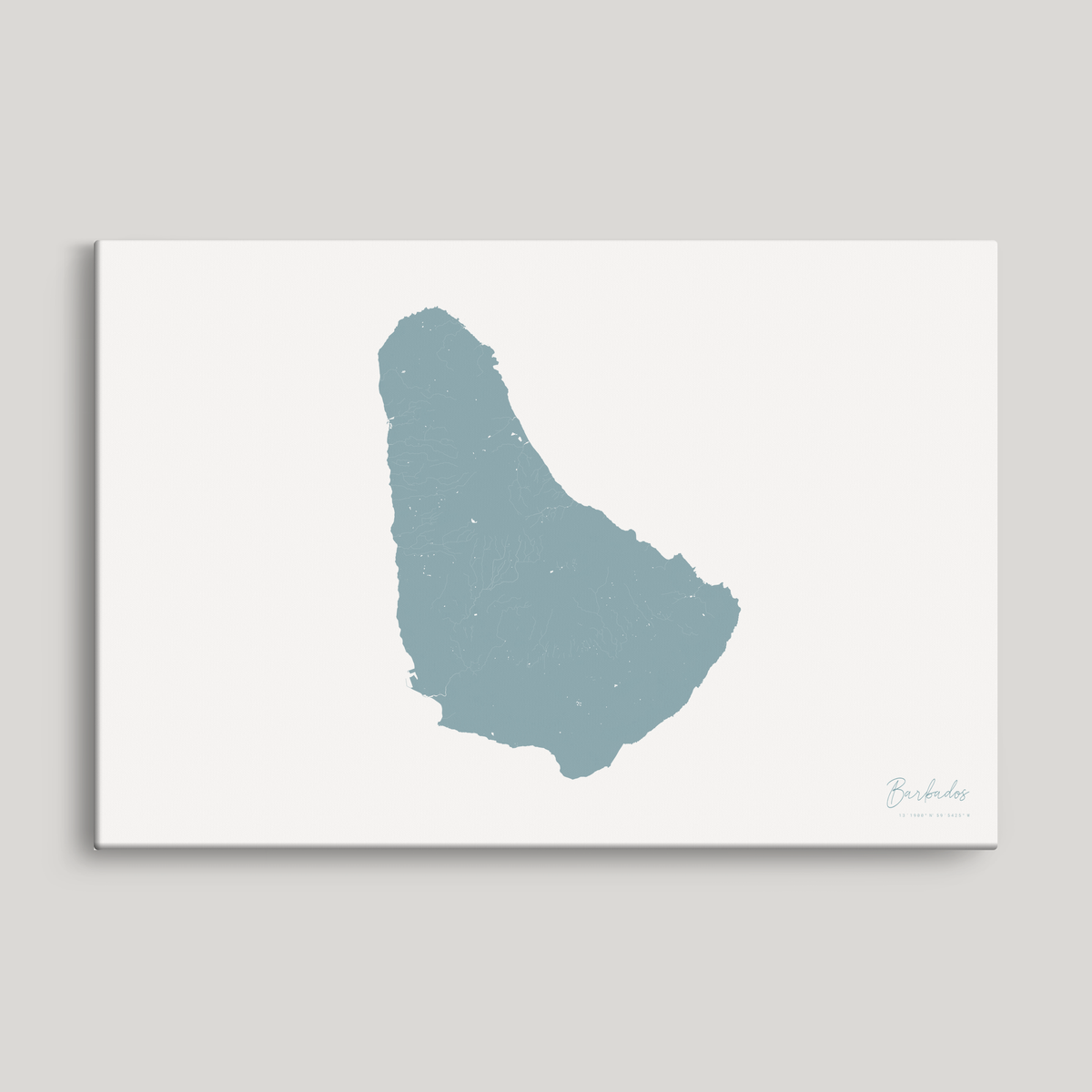 Barbados horizontal canvas map, Soft Blue, No Frame