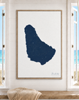 Barbados vertical canvas map in Navy, window interior